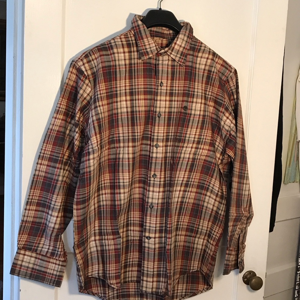 Timberland 100% Cotton Red and Brown Plaid Casual Shirt Large